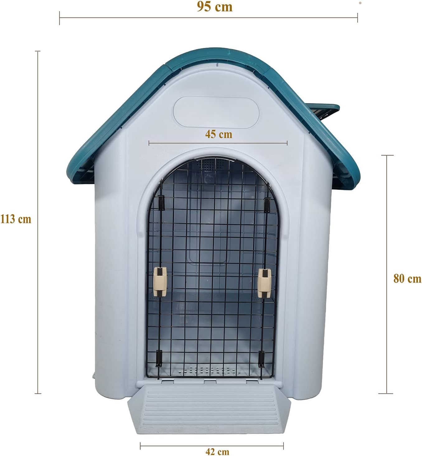 Dog House, Kennel, Indoor / Outdoor Pet House, Thick PP Plastic, Rust &amp; Corrosion Resistant, Portable Dog Shelter, Strong Design, Sturdy, Easy to Clean, Grey + Blue-Green mix color cage, 113 cm height