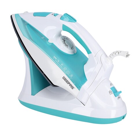 Geepas 2400W Corded &amp; Cordless Steam Iron GSI24015 - Non-Stick Ceramic Soleplate, Steam Boost, Anti Drip &amp; Self Cleaning Functions With Water Tank &amp; Power Base