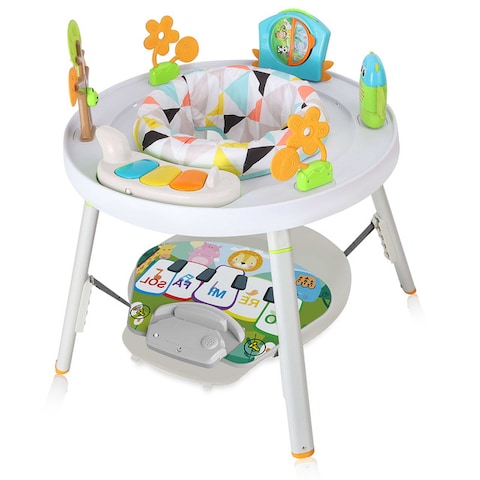 Teknum 4 - IN - 1 Activity Jumper / Feeding Chair / Drawing Table / Playing Station w / Musical Mat, Detachable Toys &amp; Musical Piano - White