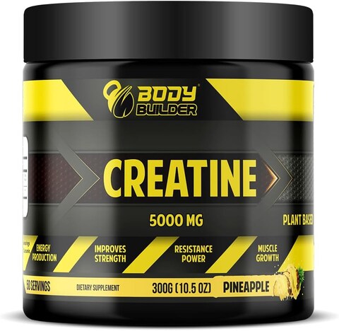 Body Builder Creatine 5000mg Gluten-Free &amp; Vegan Friendly Energy Booster, Improve Strength And Muscle Growth, Performance Booster, Naturally Sourced For Optimal Power &amp; Endurance - 300gm (Pineapple)
