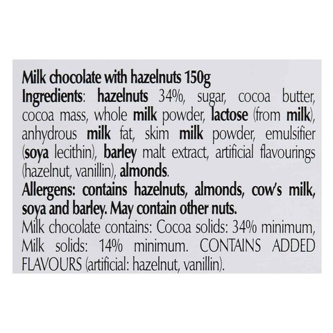 Lindt Les Grandes 34% Hazelnut Milk Chocolate Bar 150g