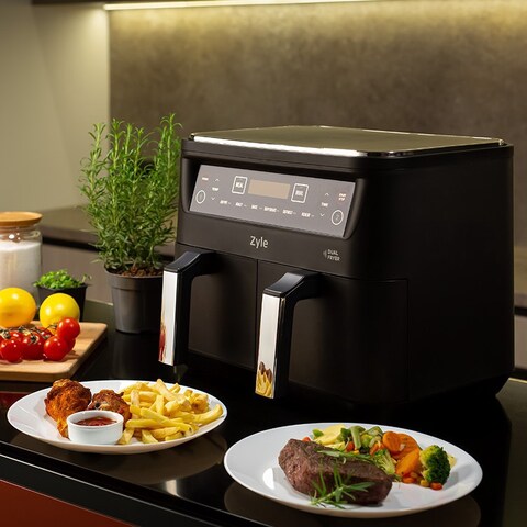 Dual Zone Air Fryer 2 Drawers,Oilless 6 Cooking Functions with Rapid Air Technology, Hot Air Convection Technology,Temperature,Touch Digital Display, Frying Grilling, Roasting &amp; Baking 2460W