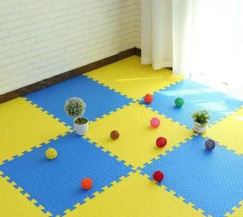 Rainbow Toys - Floor Mat Yellow Foam Exercise Mat 1.5cm Puzzle Game Pad Non- Slip Stitch Interlock EVA Mat size: 100x100x1.5cm