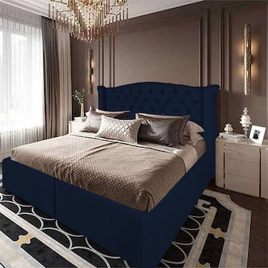 In House Al Dimashqi Linen Bed Frame - King - 200x200cm - Dark Blue