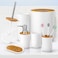 Bathroom Accessories Set, bamboo, 6 pcs Gift Set Toilet Brush, Soap Dispenser, Waste Bin, Toothbrush Holder, Soap Dish Cup Set, White