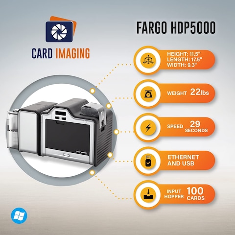 Fargo Hdp5000 Dual Side High Definition Id Card Printer &amp; Supplies Bundle With Card Imaging Software 89640