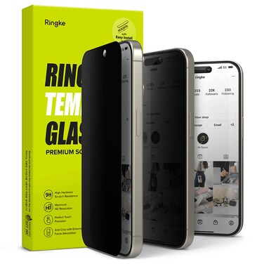 Ringke iPhone 15 Pro Screen Protector, Privacy Tempered Glass Screen Guard With Installation Jig