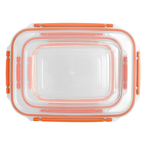 Dunya 30846 Master Rectangular Storage Container Set 3 Pieces Clear/Orange