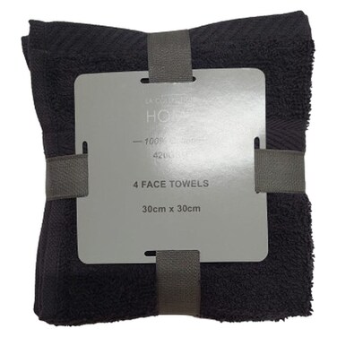 لا كوليكسيون طقم مناشف وجه من القطن ية 420 غرام/م² - رمادي داكن 30 × 30 سم 4 قطع