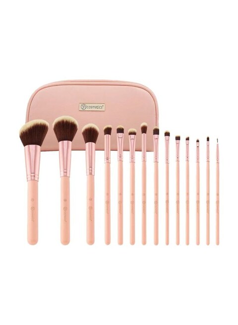 Buy Bh Cosmetics 14-Piece Makeup Brush Set With Cosmetic Case Pink in Saudi Arabia