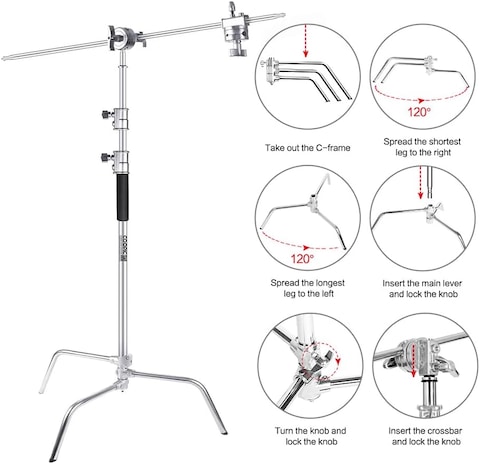 COOPIC Create Cool Pictures 3 Pack C Stand Stainless Steel 210cm Max Height With 88cm Holding Arm And 2 Pieces Grip Head For Video Reflector Monolight And Photography