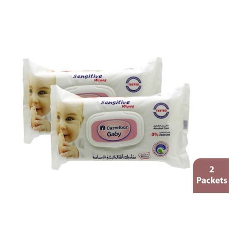 Carrefour Alcohol Free Sensitive Baby Wipes 80 Count x Pack of 2
