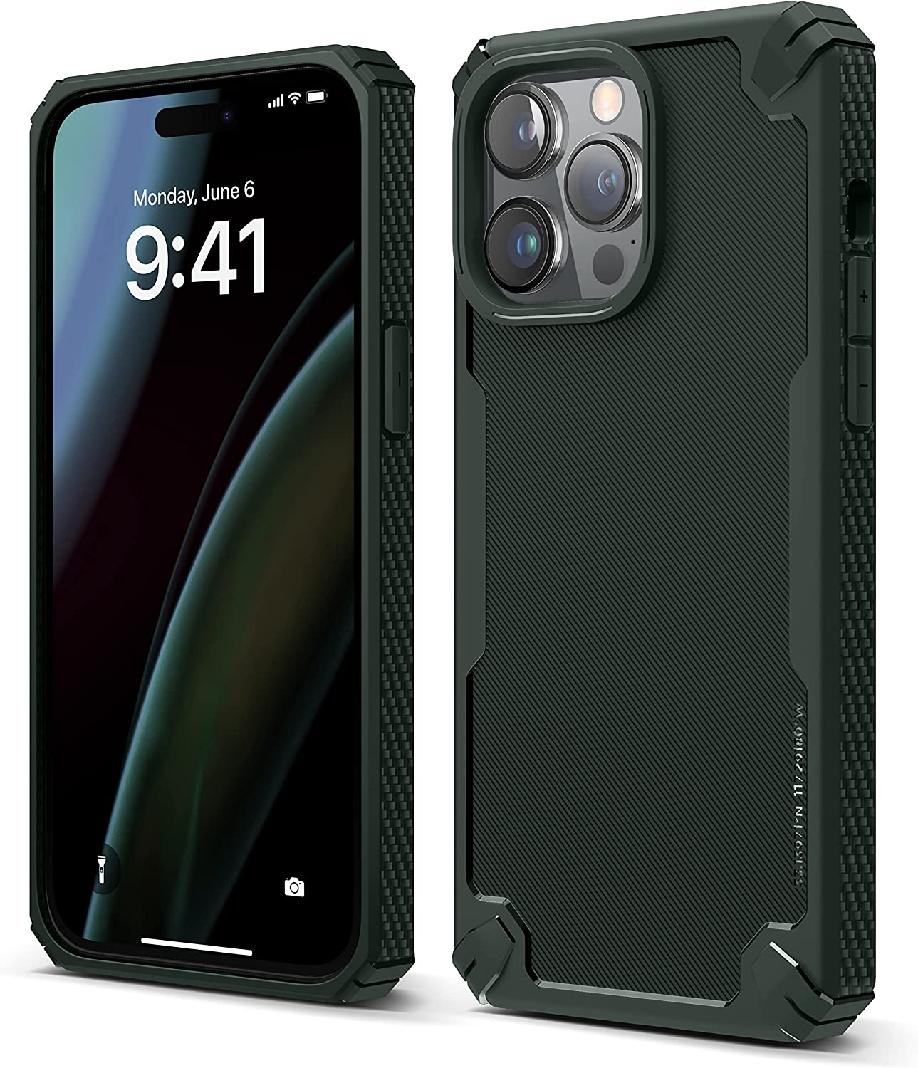 Elago Armor for iPhone 14 Pro Max Military Grade case cover with Carbon Fiber Patern - Dark Green