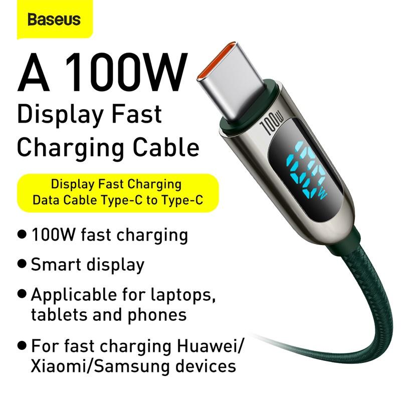 Baseus USB C 100W Cable LED Display USB Type C Cable For iPhone 15 Pro/Max,Plus,iPad Pro MacBook, Xiaomi 10,Huawei, Samsung 5A Fast Charger USBC USB-C Data Cable Type-C Wire Cord 2M,Green Green