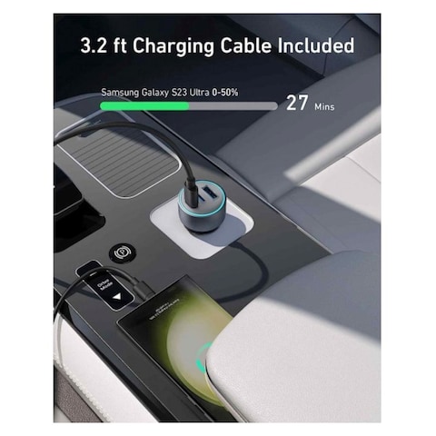 Anker 335 Car Charger With USB-C Cable And 2 USB-C 1 USB-A Ports Black 67W