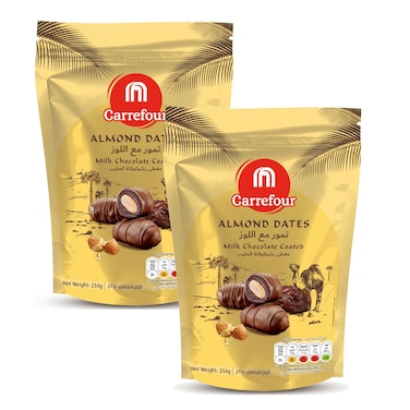 Carrefour Almond Milk Chocolate Coated Dates, 250g Pack of 2