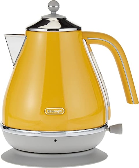 De&#39;Longhi Icona Capitals Yellow Vintage Style Kettle, 1.7 L Capacity With Water Level Indicator, 360 Swivel Base, Anti-Slip Feet, Soft Opening Lid, Premium Stainless Steel, Kboc3001.Y