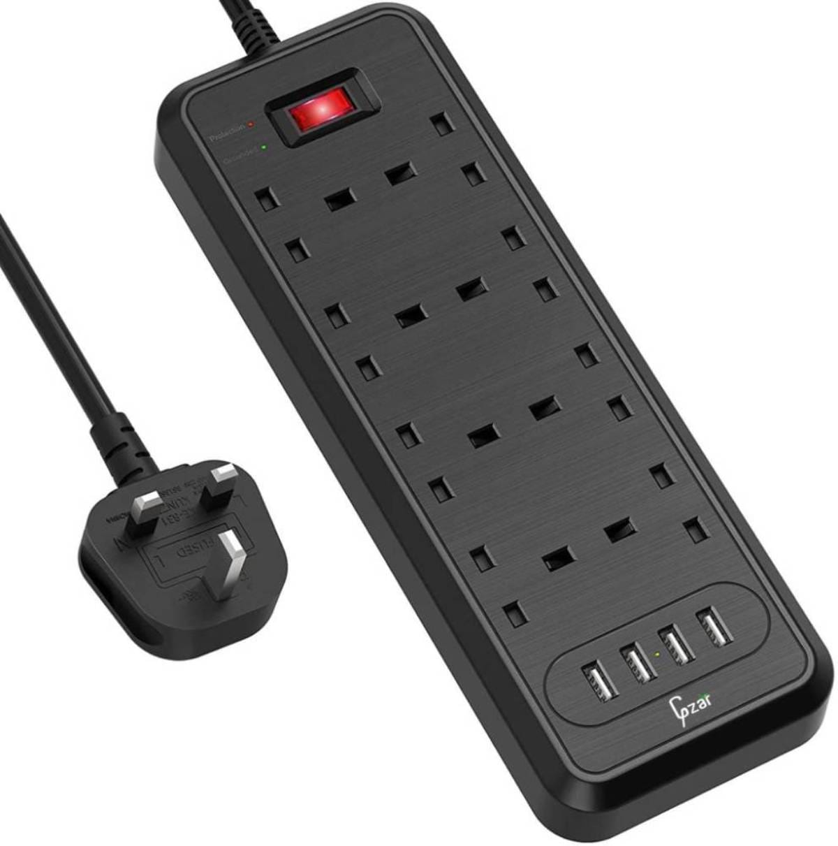 Buy Gzar Surge Protected Extension Lead with 8 Way Plug Extension & 4 ...