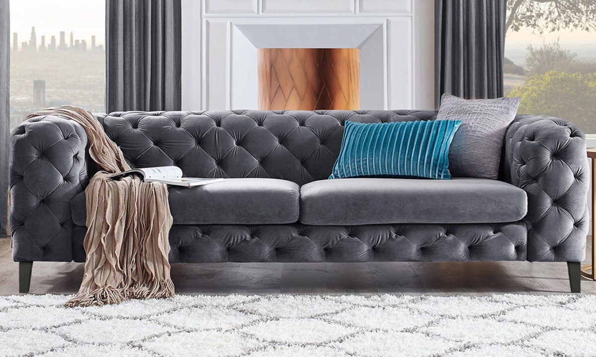 Buy AtoZ Furniture - Corvus Tufted Velvet Chesterfield Rolled Arm Sofa ...
