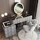 AWD Dressing Makeup Table with Mirror and Chair, Solid Wood Modern Smart Dressing Vanity Table, Storage Drawers, Lighted Mirror Make up Desk for Bedroom Furniture Women's Dresser Gift Color Grey
