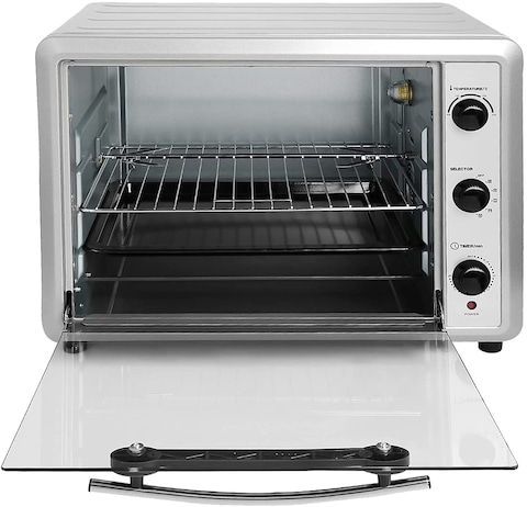 Super General 60 Liter Stainless Steel Electric Oven, Rotisserie-Grill, Convection-Oven, Complete-Heat, SGEO-064-KRC, Silver