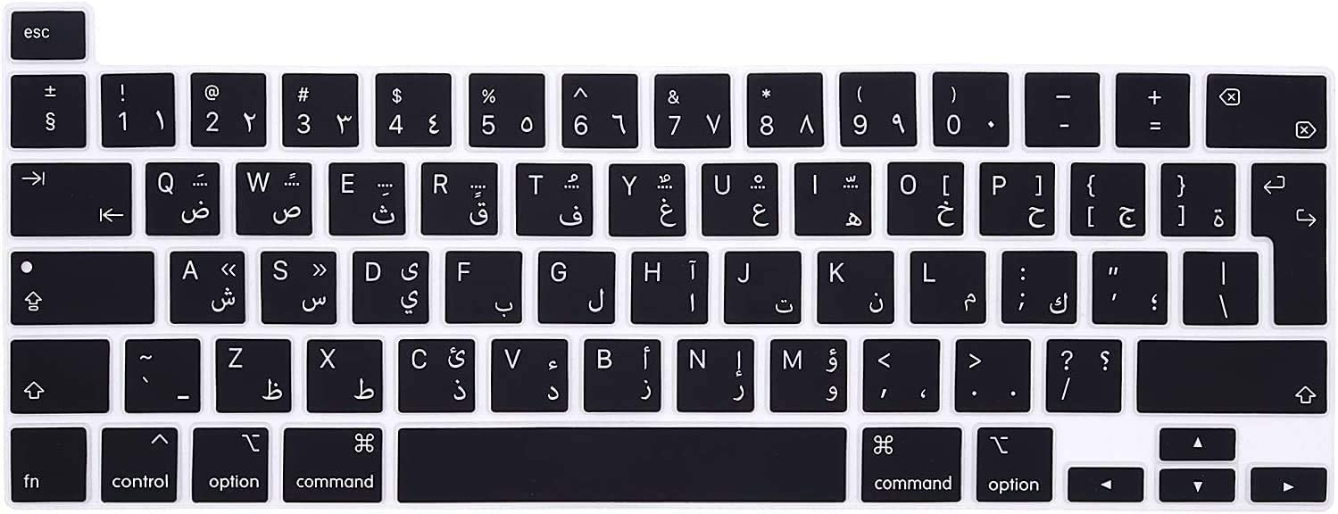 Ntech Arabic/English Bilingual Black Silicone Keyboard Cover Skin For Touch Bar Models 2019 Macbook Pro 16 Inch A2141 2020 Macbook Pro 13.3 Inch A2251 A2289 A2338 M1 Keyboard