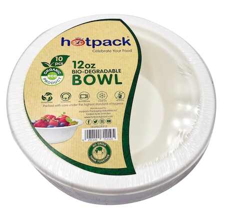 HOTPACK - 10 PIECES BIO DEGRADABLE PAPER PULP BOWL 12  OUNCE