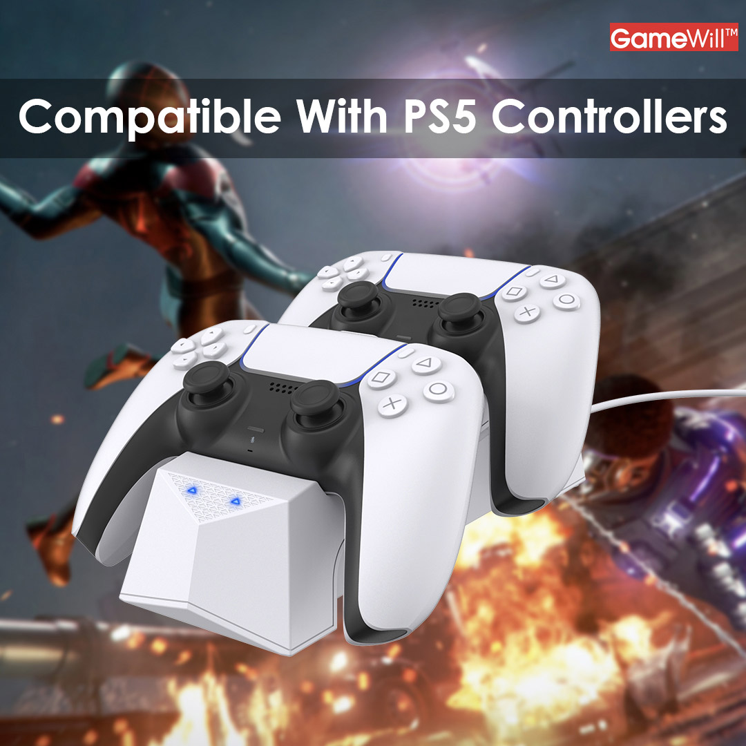 GameWill Dual Charging Dock for Playstation 5 / PS5 DualSense Wireless controllers - White