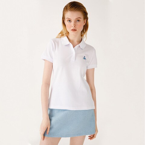 Biggdesign Anemoss Aquarium Women's Polo Collar T-shirt, Short Sleeve Golf Tennis Tshirt, 100% Cotton, M Size, White