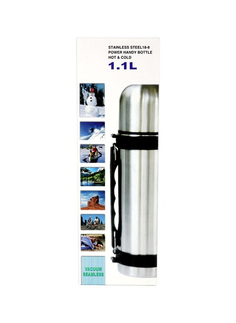 Rahalife Stainless Steel Thermo Vacuum Insulated Flask Water Bottle, Outdoor Sports Portable Car Travel Pot Vaccum Jug Large Capacity 1.1L, Black/Silver