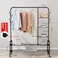 Wardrobe Metal Garment Display Clothing Racks With Top Rod And Lower Storage Shelf Hooks For Hats And Bags, 125cm Multilayer-Black