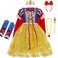 FITTO Princess Snow White Costume with Accessories Set - Tiara, Wand, Necklace, and Earrings for Kids Dress-Up Play, size 120