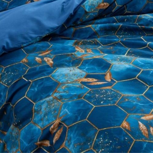 Luna Home Queen Size 6 Pieces, Blue Marble Design Bedding Set