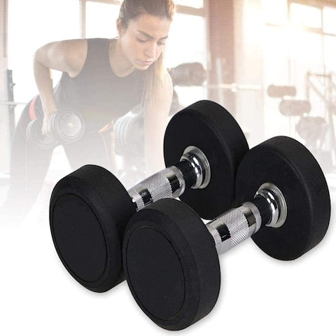 ULTIMAX Round Rubber Dumbbell Fitness Dumbbell Hand Weights Dumbbells Chrome Handle Dumbbell Professional Arm Muscle Exercise Equipment Gym and Home Fitness Equipment-1 Pcs (25Kg)