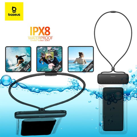 Baseus AquaGlide Waterproof Phone Case, IPX8 Certified 30M Waterproof Phone Pouch Waterproof Cell Phone Case Fit for Big Phones up to 7.2&quot; For iPhone 15 Pro Max/Plus/14/13/12/S24/S23 Ultra Black