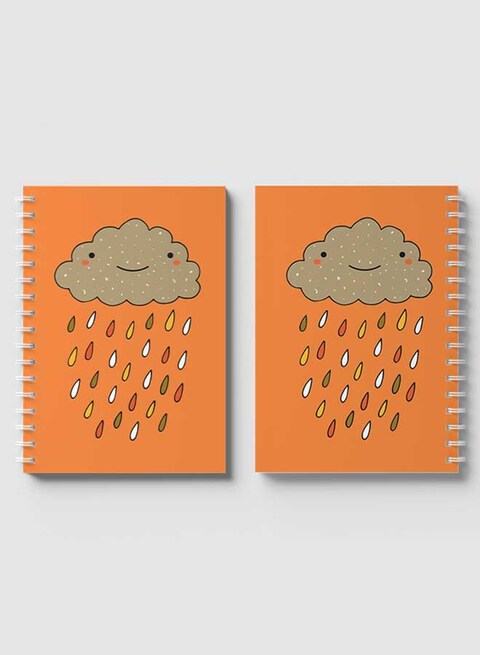 Lowha Spiral Notebook With 60 Sheets And Hard Paper Covers With Cloud &amp; Rain Design, For Jotting Notes And Reminders, For Work, University, School