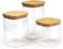 Cuisine Art Square Glass Storage Jars with Bamboo Wood Lids -Set of 3 Transparent Borosilicate Airtight Glass Container, for Storing Kitchen Food, Grains, Coffee Beans, Tea 650+1020+1300ML
