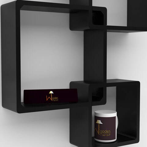 Wooden Twist Rafuf Intersecting Floating Wall Shelves with 4 Shelves Black
