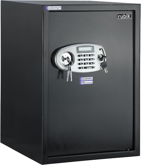 Rubik Safe Box Large For Home Office, With Dual Security, Unlock using Key And Digital Combination (RB50ED, 50x35x30cm) Black