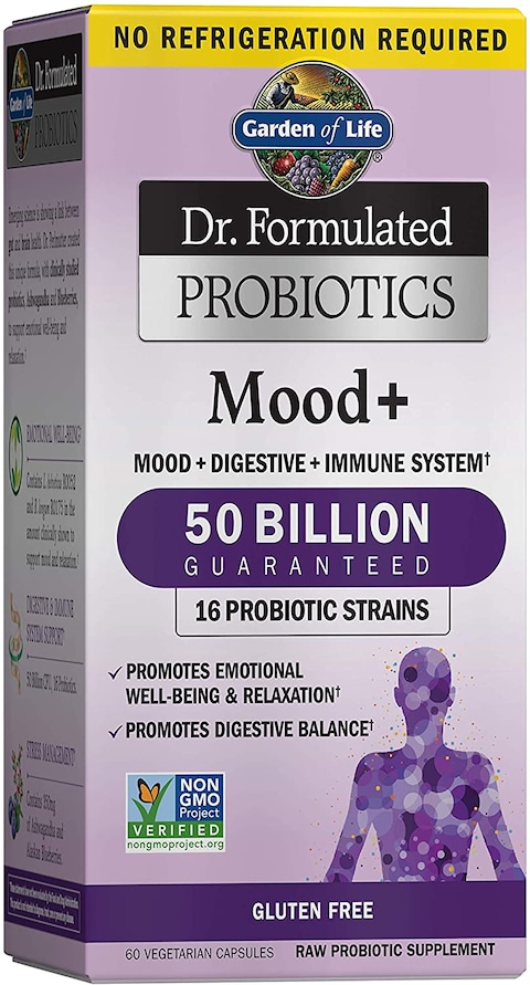 Garden Of Life Dr. Formulated Probiotics Mood+ - Acidophilus Probiotic Supplement - Promotes Emotional Health, Relaxation, Digestive Balance, Gluten Free - 60 Vegetarian Capsules *Packaging May Vary*