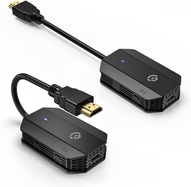 Powerology Wireless HDMI To HDMI Mirroring Adaptor Pair (Transmitter + Receiver) Full HD 1080p @60Hz Display Resolution, 30 Meters Transmission Range, Low Latency, Plug &amp; Play