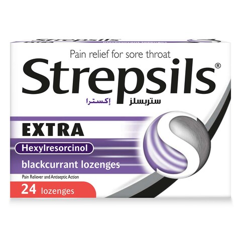 Strepsils Extra Blackcurrant Lozenges Double Action Effective Pain Relief For Sore Throats 24 Lozenges