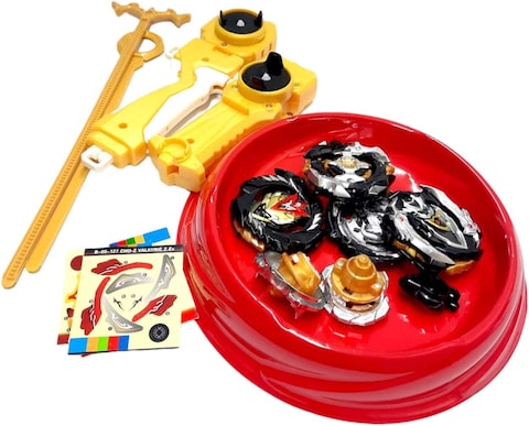 Party Time 4-in-1 Beyblade Burst Battling Top Fusion Set with 4D Launcher Grip Set and Stadium Arena