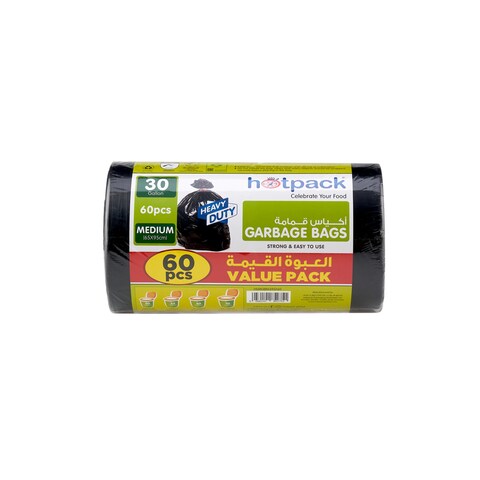 Hotpack Heavy Duty Black Garbage Bag 30 Gallon Medium 65x95cm, 40 Pieces Twin Pack Offer