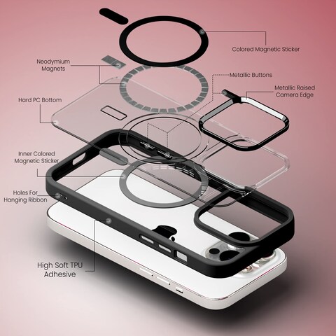 Moxedo Magnetic Protective Case 360 Protection Clear Case Hard PC with Built-in Strong Magnets Compatible with MagSafe Designed for iPhone 14 Pro 6.1 inch (Black)