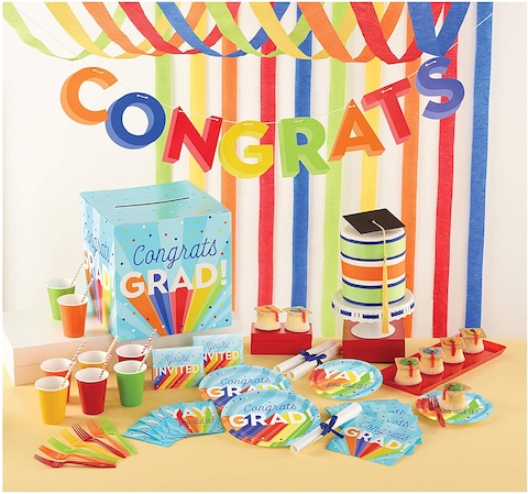 Creative Converting Congrats Grad Party Banner with Twine- 6-Inch x 96-Inch Size- Multicolor
