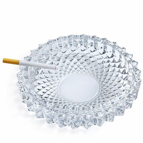 Lavish 1-Pack Round Crystal Glass Ashtray For Home &amp; Office (13x13x4cm)