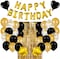 Party Time 49-Pieces Black and Gold Birthday Party Decorations Set with Happy Birthday Balloons Banner, Confetti Balloons, Foil Fringe Curtain for Birthday Party Supplies