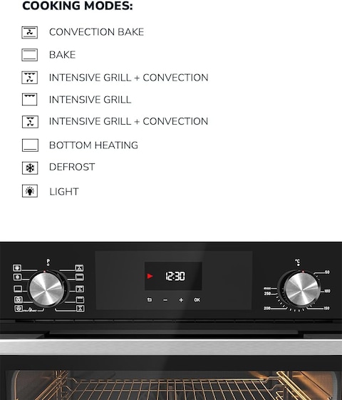 MILLEN MEO 6002 BL 73L Electric Oven - Energy Class A, 8 Cooking Modes, 60 cm, SCHOTT Double Glass Door, Glass finish, Mechanical and Touch Control with Timer, 3 Year Warranty