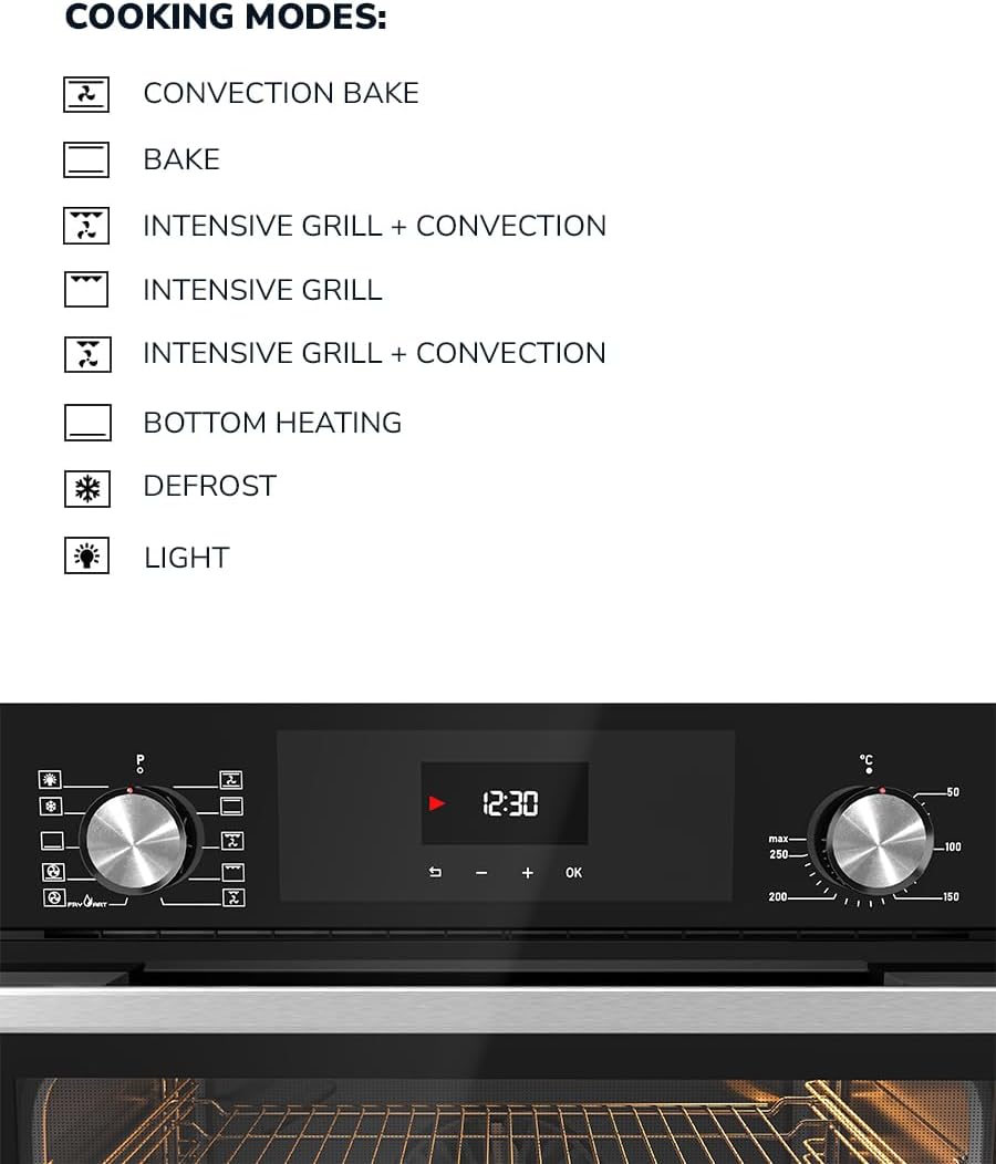 MILLEN MEO 6002 BL 73L Electric Oven - Energy Class A, 8 Cooking Modes, 60 cm, SCHOTT Double Glass Door, Glass finish, Mechanical and Touch Control with Timer, 3 Year Warranty